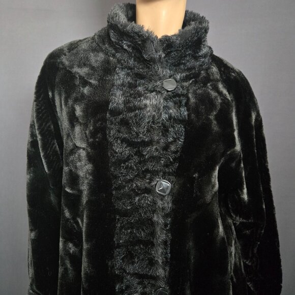 Vintage 90s Y2K Black Full Length Faux Fur Coat Size M Plush Velvety Glam Winter - Picture 5 of 13
